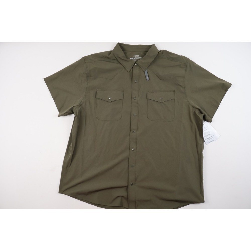 Ariat Shirt AriatTEK Fitted Western Olive Green Solid XXL NWT
